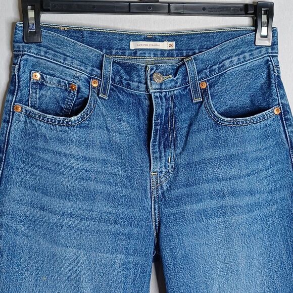Levi's Low Pro Straight Jeans Womens 26 Blue Distressed Ripped Knee Denim Pants - Picture 4 of 16
